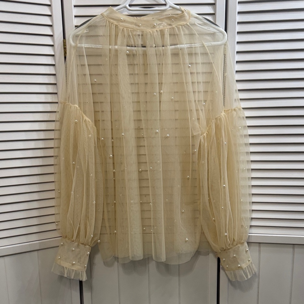 Ultra pink- Sheer Pearl-Studded Blouse